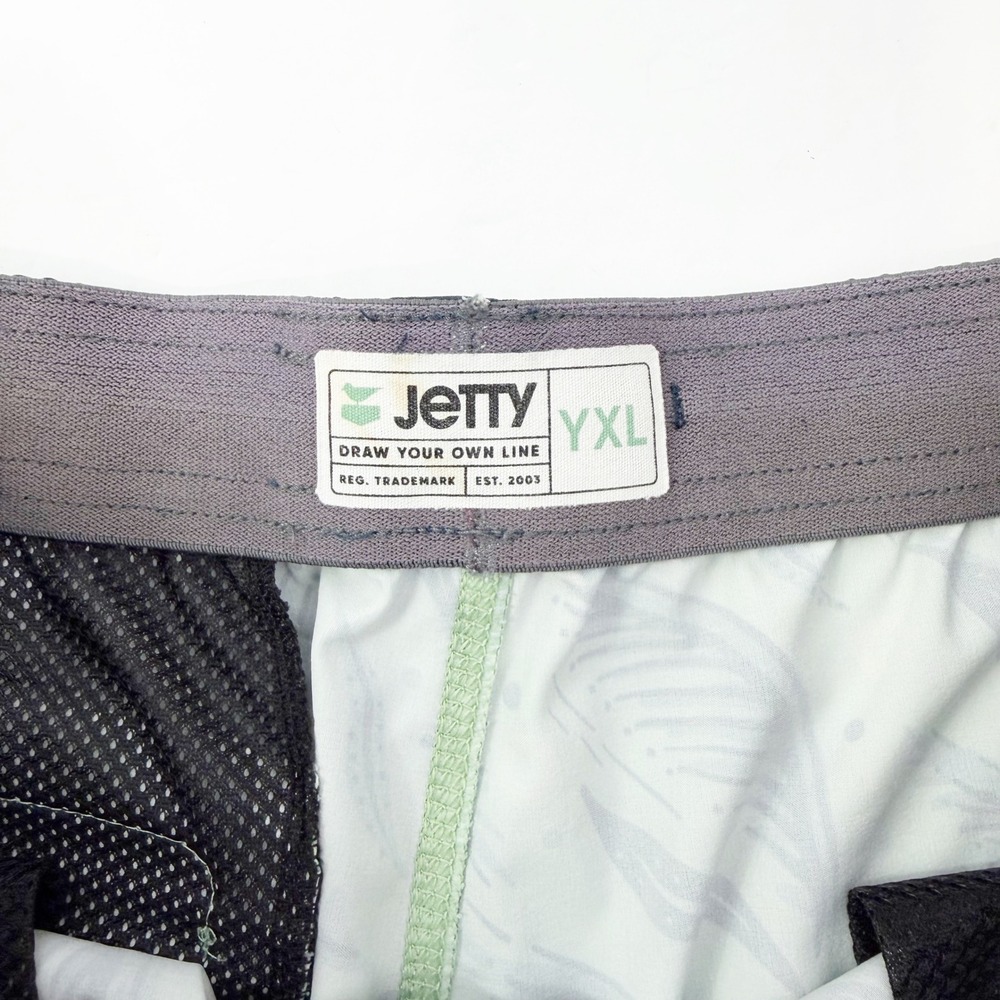 Jetty Swim Shorts Boys YXL Green Leaf Print Board Trunks Drawstring Pocket - Picture 3 of 4